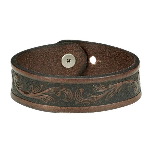 Justin Boots Tooled Leather Cuff Bracelet, NWT - Picture 1 of 5